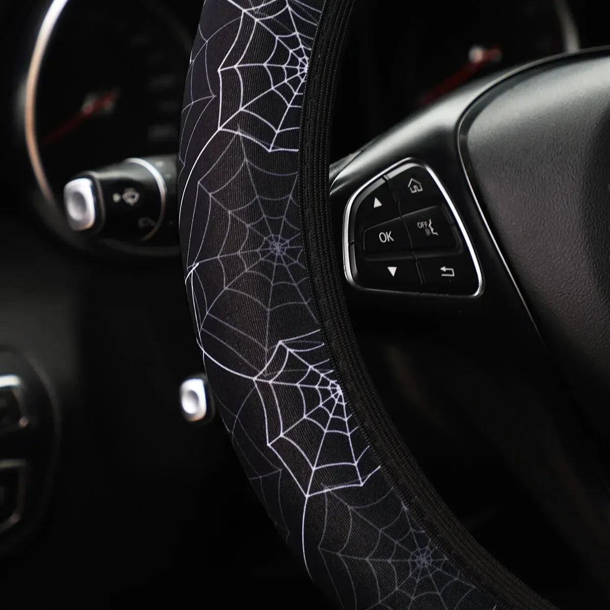 For 14.5-15INCH Flower Panda Spider Web Fabric Non-slip Car Steering Wheel Cover Without Inner Ring Car Accessories Suitable