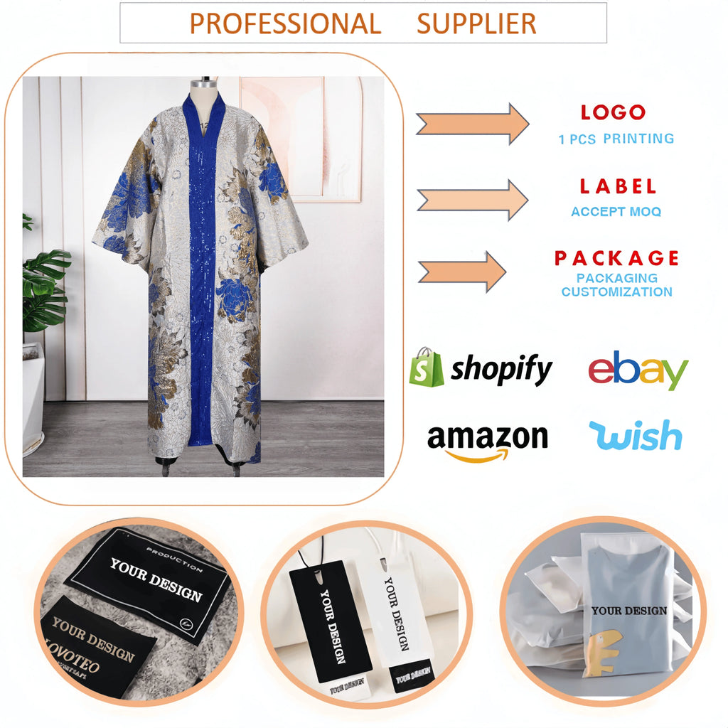 J2 Fashion African Dresses Women Clothing Jacquard Printed Patchwork Sequined Loose Robe Dashiki Dresses Boubou Dress With Scarf