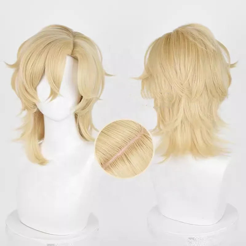 Wholesale Honkai Star Rail Cosplay 40cm Medium Long Blonde Aventurine Wig Synthetic Anime Halloween Party Cosplay Wig