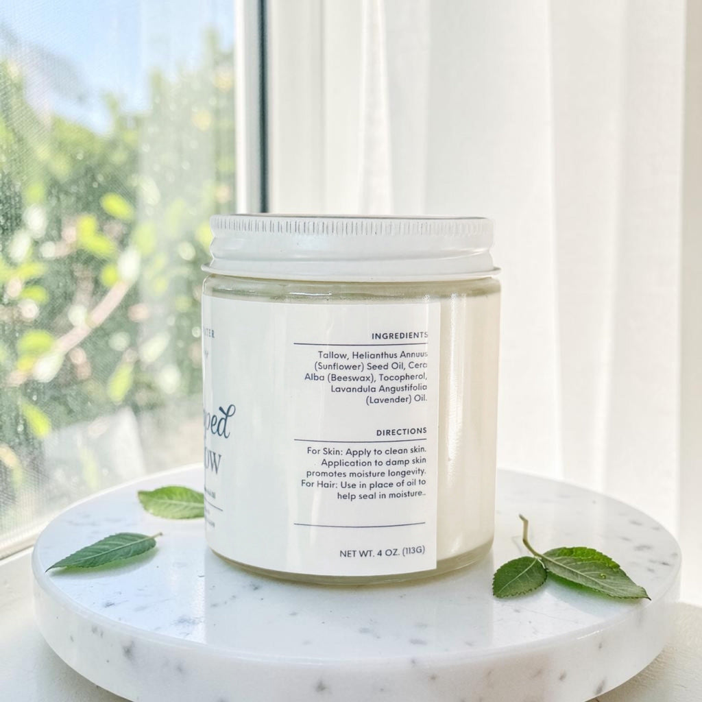 100% Grass Fed Whipped Tallow for Face, Hair, and Skin, Natural Tallow