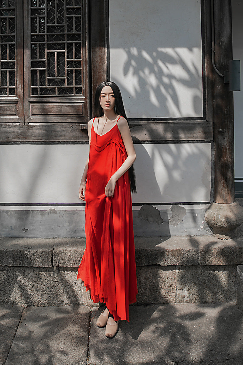 Raw Edge, Large Hem, Pure Cotton, Casual and Flowing Dress in 4 Colors, Artistic Retro High-Quality Cotton and Linen Material Dress