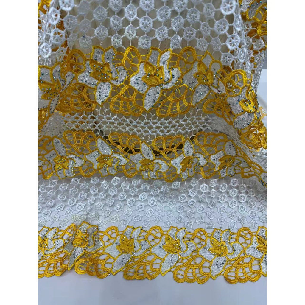 African Cross-Border Polyester Two-Tone Rhinestone Water-Soluble Lace Full-Width Lace Hollow-Out Dress Half-Skirt Fashion Fabric