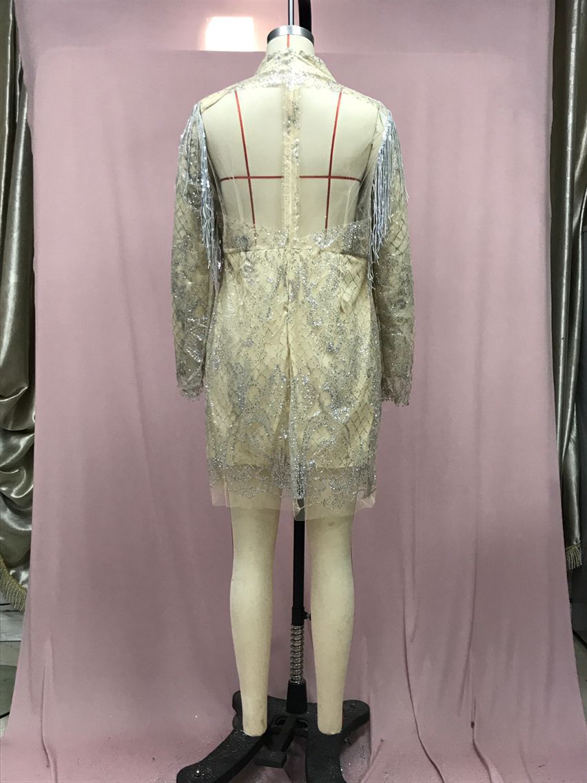 2025 New Summer Cross-Border Amazon European and American Clothing Dress with Gold Backless Transparent Cut Out Sexy Miniskirt