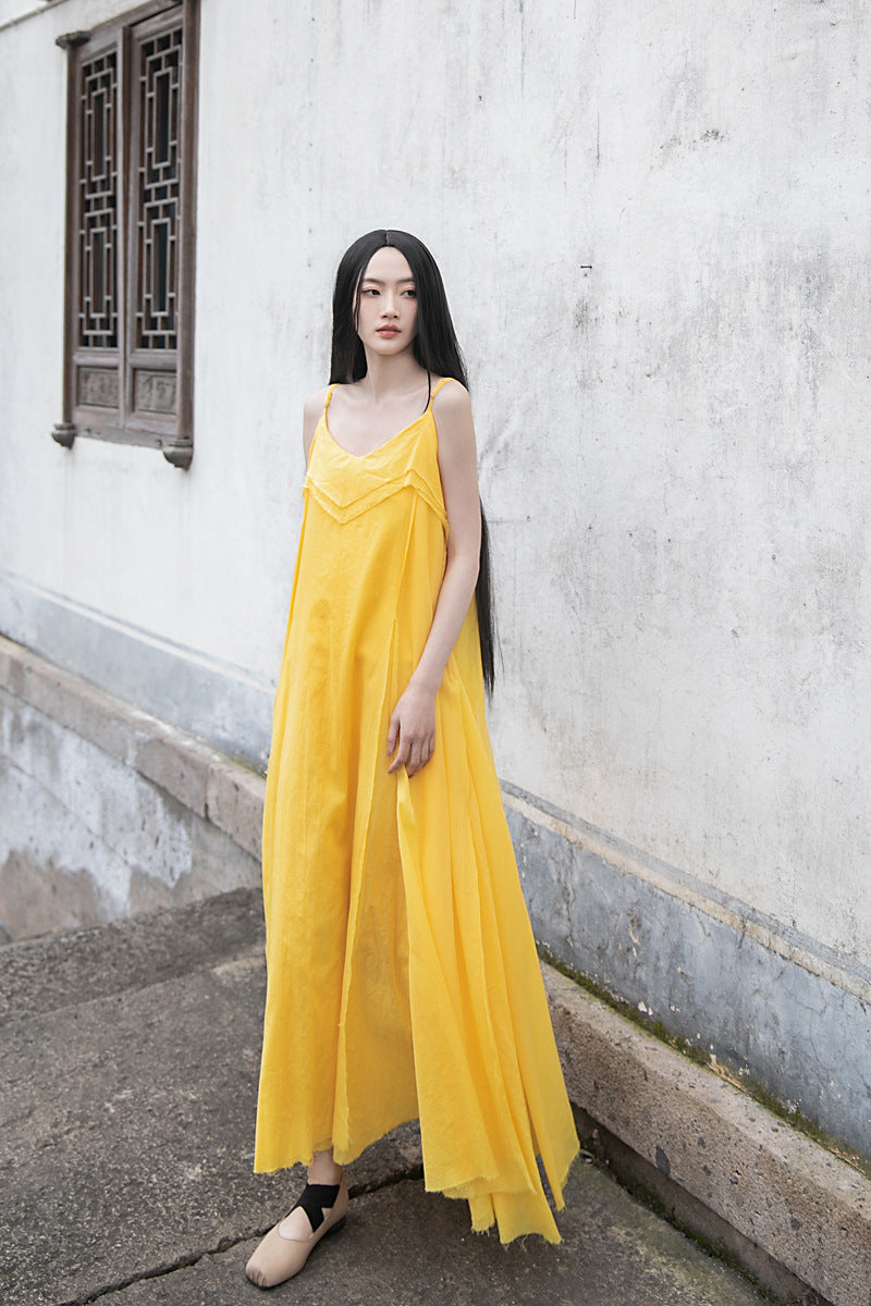 Raw Edge, Large Hem, Pure Cotton, Casual and Flowing Dress in 4 Colors, Artistic Retro High-Quality Cotton and Linen Material Dress