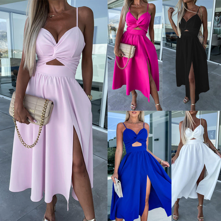 Europe and the United States cross-border foreign trade new women's Amazon suspenders V-neck large pendulum dress slim-fit backless mid-length dress