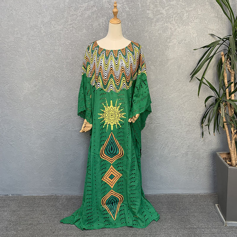 Cross-border supply of African cotton hollow embroidery high-end plus size fashion women's dress clearance