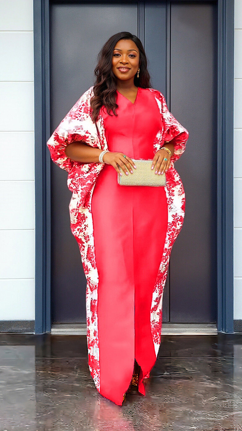 Cross-Border Aliexpress Plus-Size Women's Ethnic Style Robe African Amazon Color-Blocking Printed Dress 9038