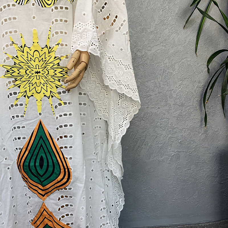 Cross-border supply of African cotton hollow embroidery high-end plus size fashion women's dress clearance