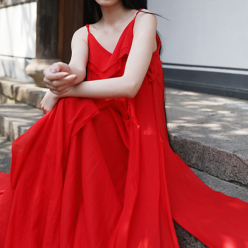 Raw Edge, Large Hem, Pure Cotton, Casual and Flowing Dress in 4 Colors, Artistic Retro High-Quality Cotton and Linen Material Dress