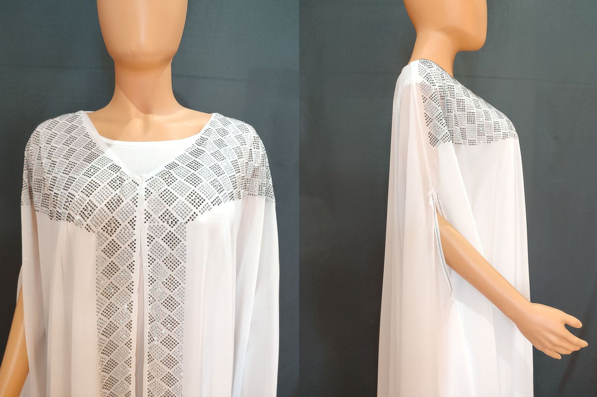 Cross-Border African, European, and American Dresses, Robes, Pearl Chiffon, Heavy-Duty Rhinestone Embellishments, Factory Direct + Inner Skirt