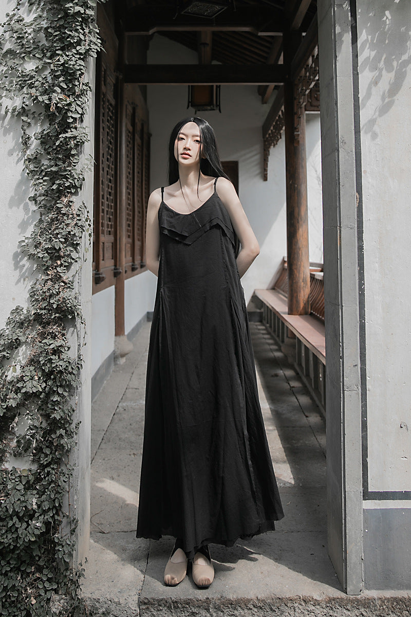 Raw Edge, Large Hem, Pure Cotton, Casual and Flowing Dress in 4 Colors, Artistic Retro High-Quality Cotton and Linen Material Dress