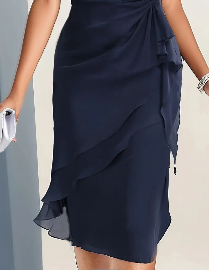 Cross-border independent station new 2025 summer dress stitching chiffon crew neck short sleeve dress