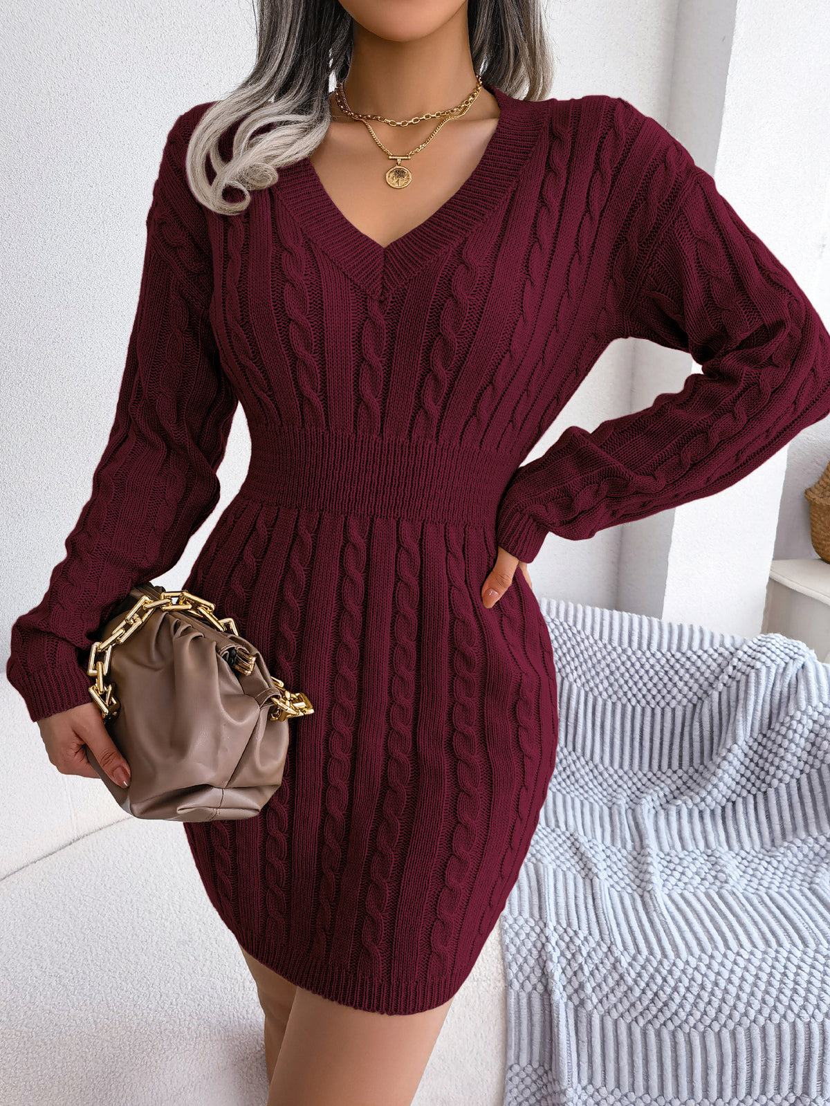 Ins Style Real Shot Autumn and Winter European and American Fashion Waist Twist Hip Dress Sweater Skirt Amazon Cross-Border Women's Clothing