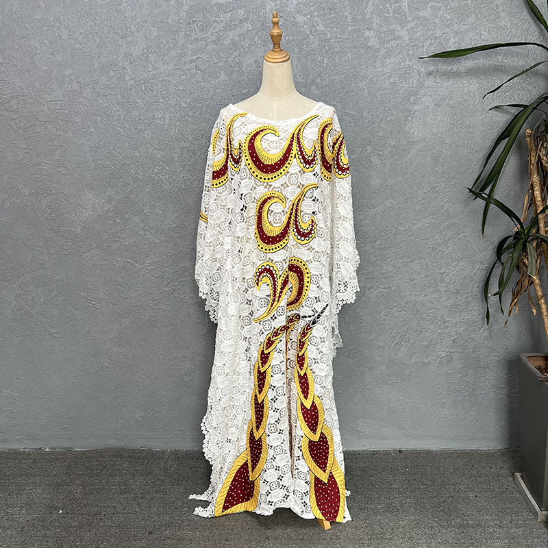 Cross-border Supply Loose Water-soluble Lace Bumbo Gown Bat Blouse Long Skirt plus size Women's dress Africa