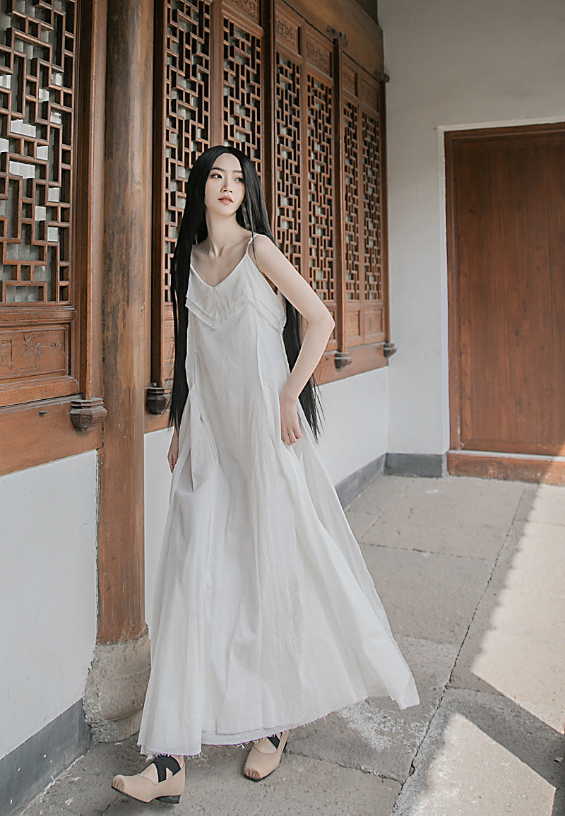 Raw Edge, Large Hem, Pure Cotton, Casual and Flowing Dress in 4 Colors, Artistic Retro High-Quality Cotton and Linen Material Dress