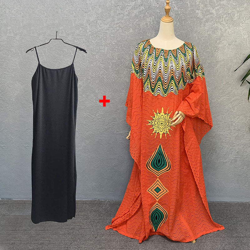 Cross-border supply of African cotton hollow embroidery high-end plus size fashion women's dress clearance