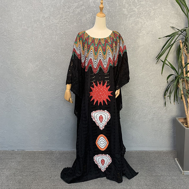 Cross-border supply of African cotton hollow embroidery high-end plus size fashion women's dress clearance