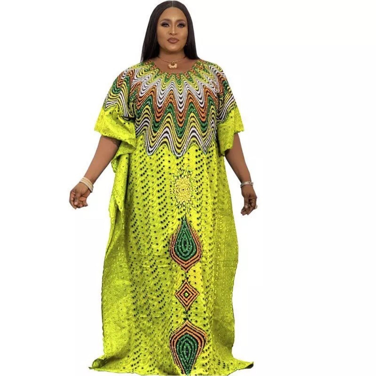 Cross-border supply of African cotton hollow embroidery high-end plus size fashion women's dress clearance