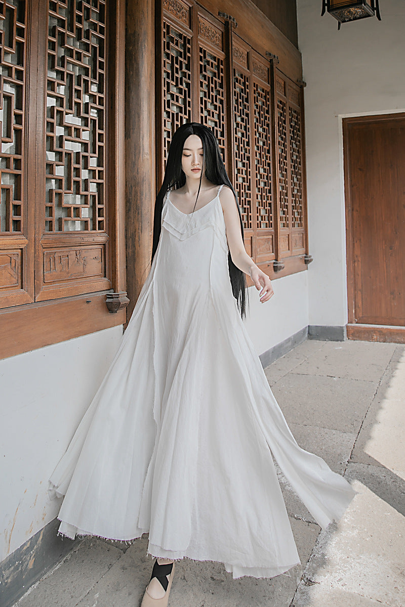Raw Edge, Large Hem, Pure Cotton, Casual and Flowing Dress in 4 Colors, Artistic Retro High-Quality Cotton and Linen Material Dress