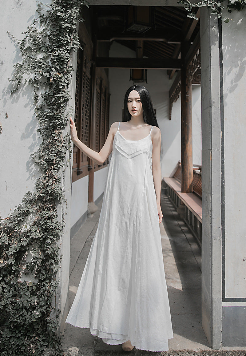 Raw Edge, Large Hem, Pure Cotton, Casual and Flowing Dress in 4 Colors, Artistic Retro High-Quality Cotton and Linen Material Dress
