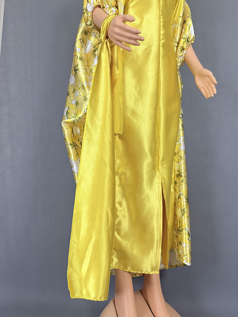 Cross-Border Aliexpress Plus-Size Women's Ethnic Style Robe African Amazon Color-Blocking Printed Dress 9038
