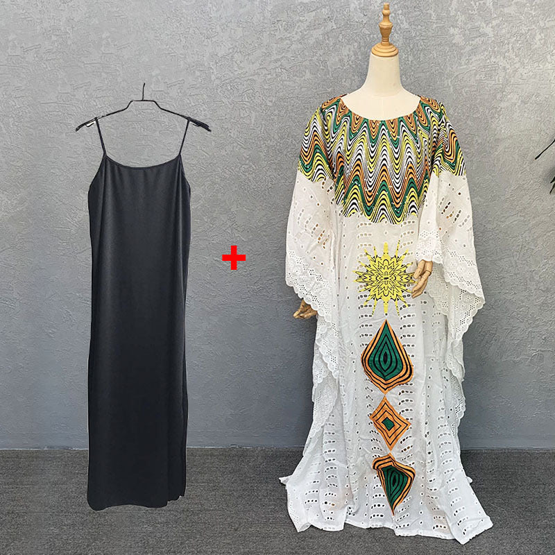 Cross-border supply of African cotton hollow embroidery high-end plus size fashion women's dress clearance