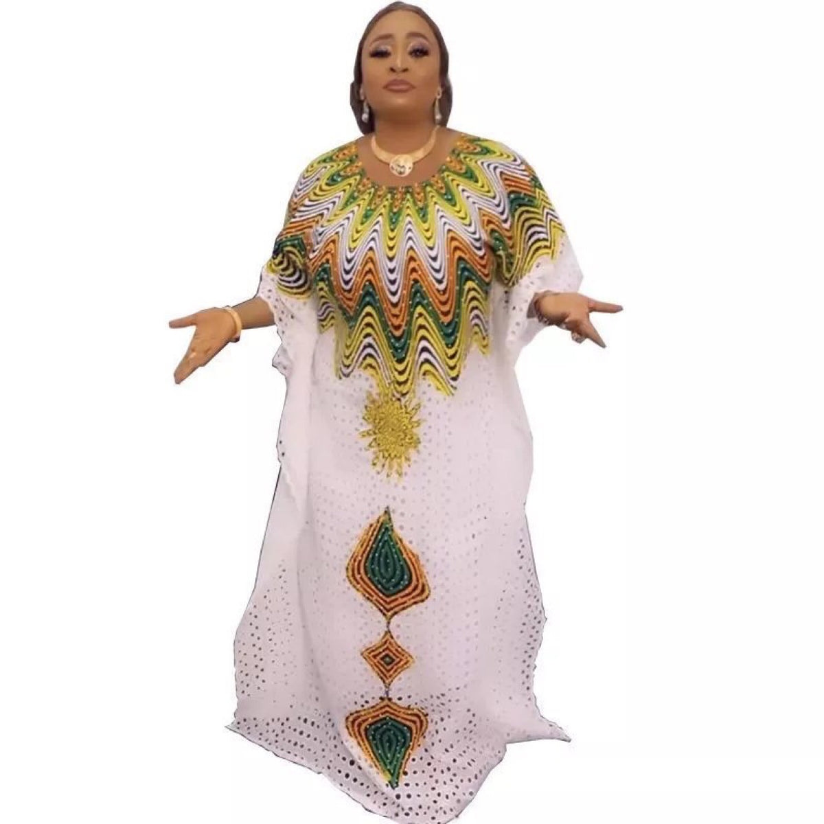 Cross-border supply of African cotton hollow embroidery high-end plus size fashion women's dress clearance
