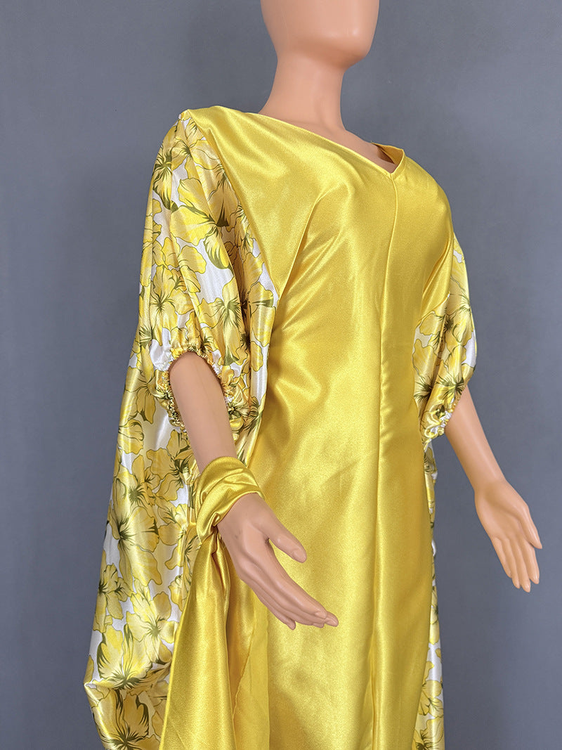 Cross-Border Aliexpress Plus-Size Women's Ethnic Style Robe African Amazon Color-Blocking Printed Dress 9038