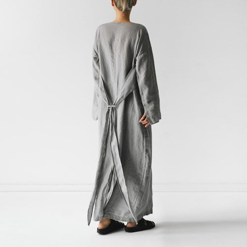 2023 new cotton and linen dress long sleeve off-neck lace-up dress