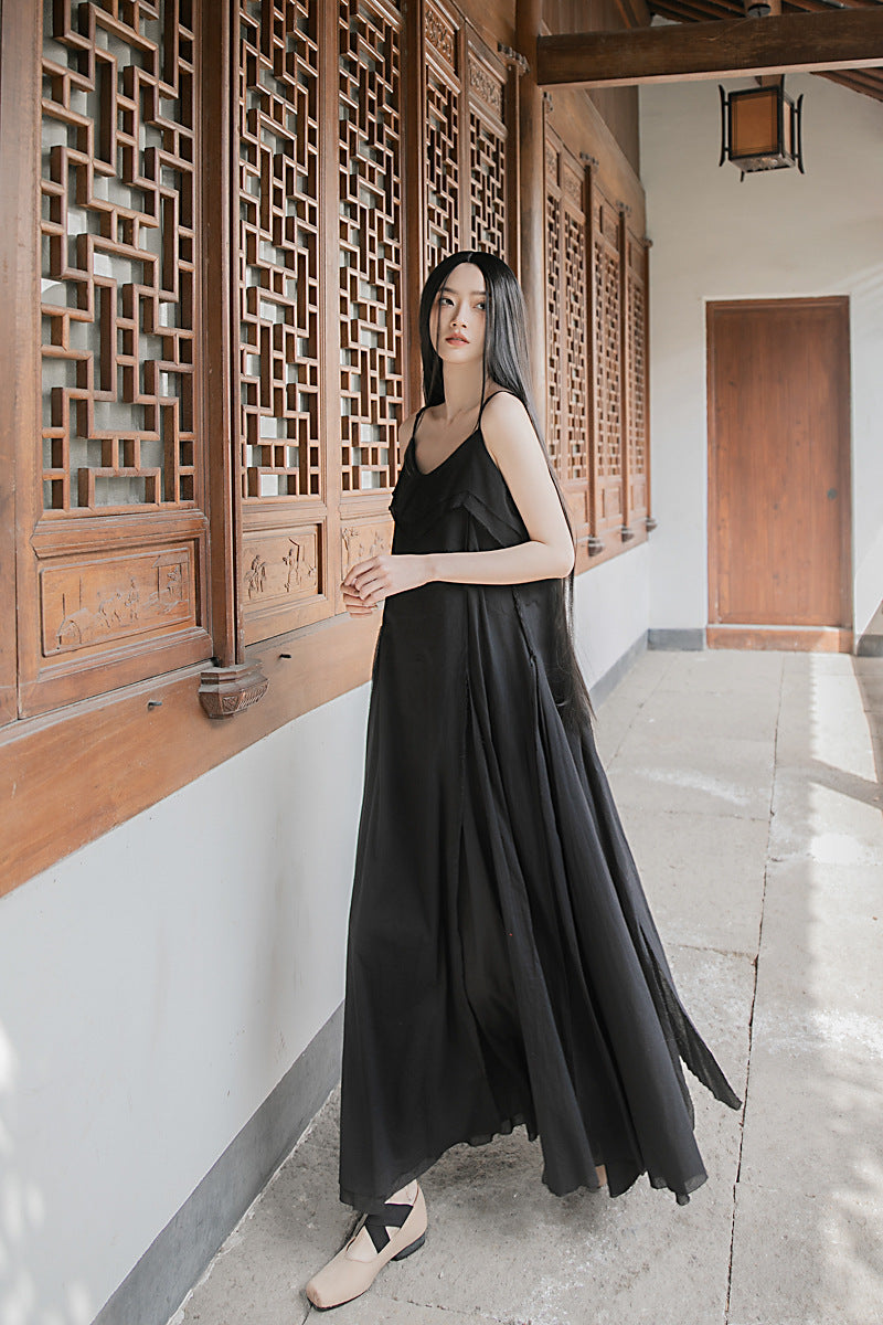 Raw Edge, Large Hem, Pure Cotton, Casual and Flowing Dress in 4 Colors, Artistic Retro High-Quality Cotton and Linen Material Dress
