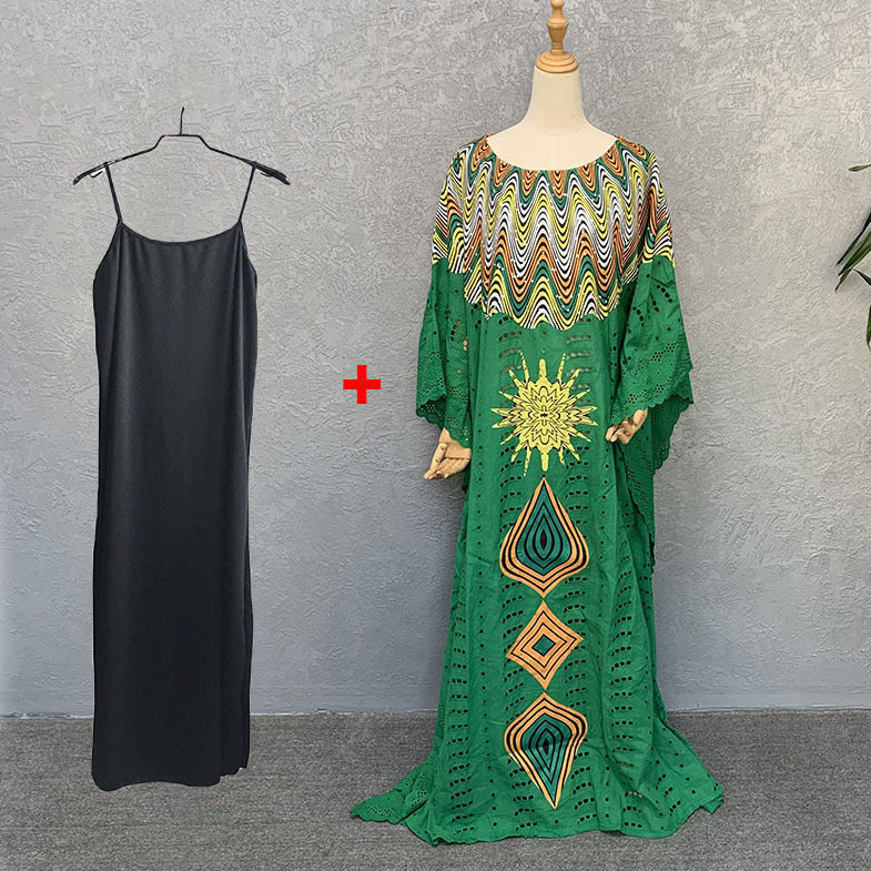 Cross-border supply of African cotton hollow embroidery high-end plus size fashion women's dress clearance