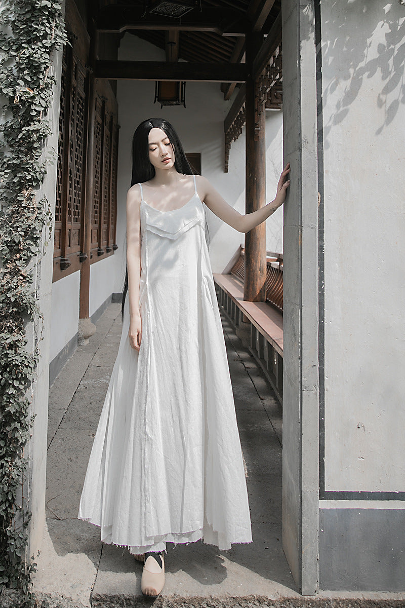 Raw Edge, Large Hem, Pure Cotton, Casual and Flowing Dress in 4 Colors, Artistic Retro High-Quality Cotton and Linen Material Dress