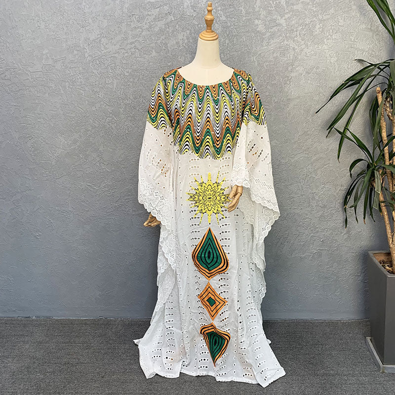 Cross-border supply of African cotton hollow embroidery high-end plus size fashion women's dress clearance