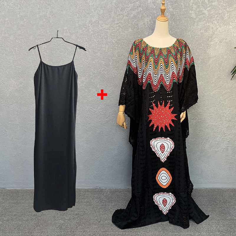 Cross-border supply of African cotton hollow embroidery high-end plus size fashion women's dress clearance