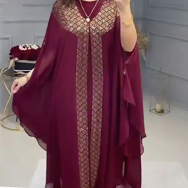 Cross-Border African, European, and American Dresses, Robes, Pearl Chiffon, Heavy-Duty Rhinestone Embellishments, Factory Direct + Inner Skirt