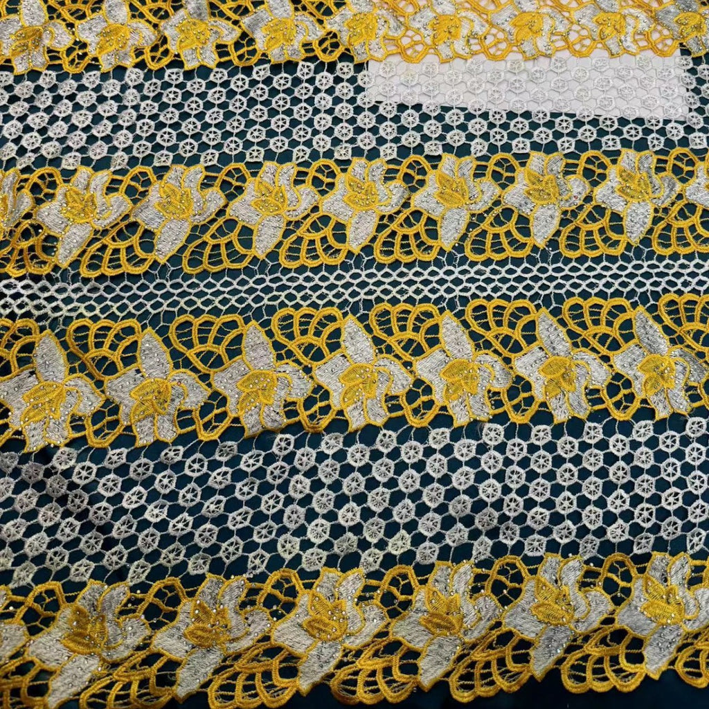 African Cross-Border Polyester Two-Tone Rhinestone Water-Soluble Lace Full-Width Lace Hollow-Out Dress Half-Skirt Fashion Fabric