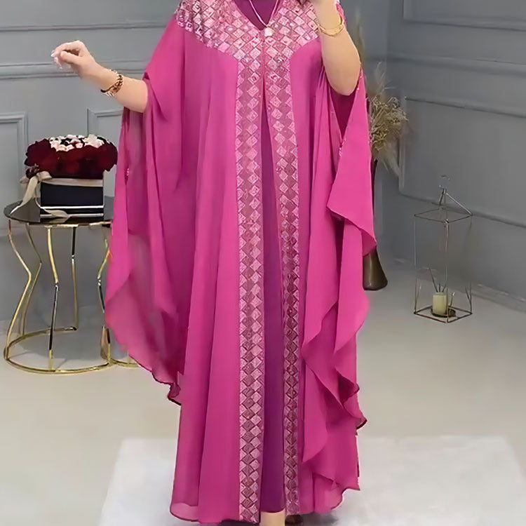 Cross-Border African, European, and American Dresses, Robes, Pearl Chiffon, Heavy-Duty Rhinestone Embellishments, Factory Direct + Inner Skirt