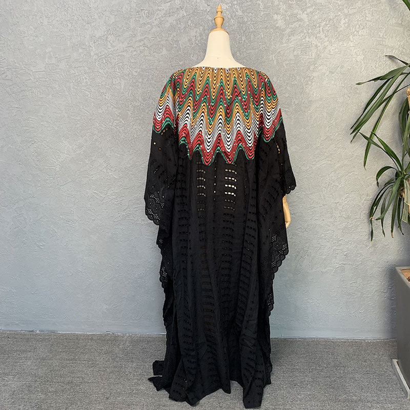 Cross-border supply of African cotton hollow embroidery high-end plus size fashion women's dress clearance