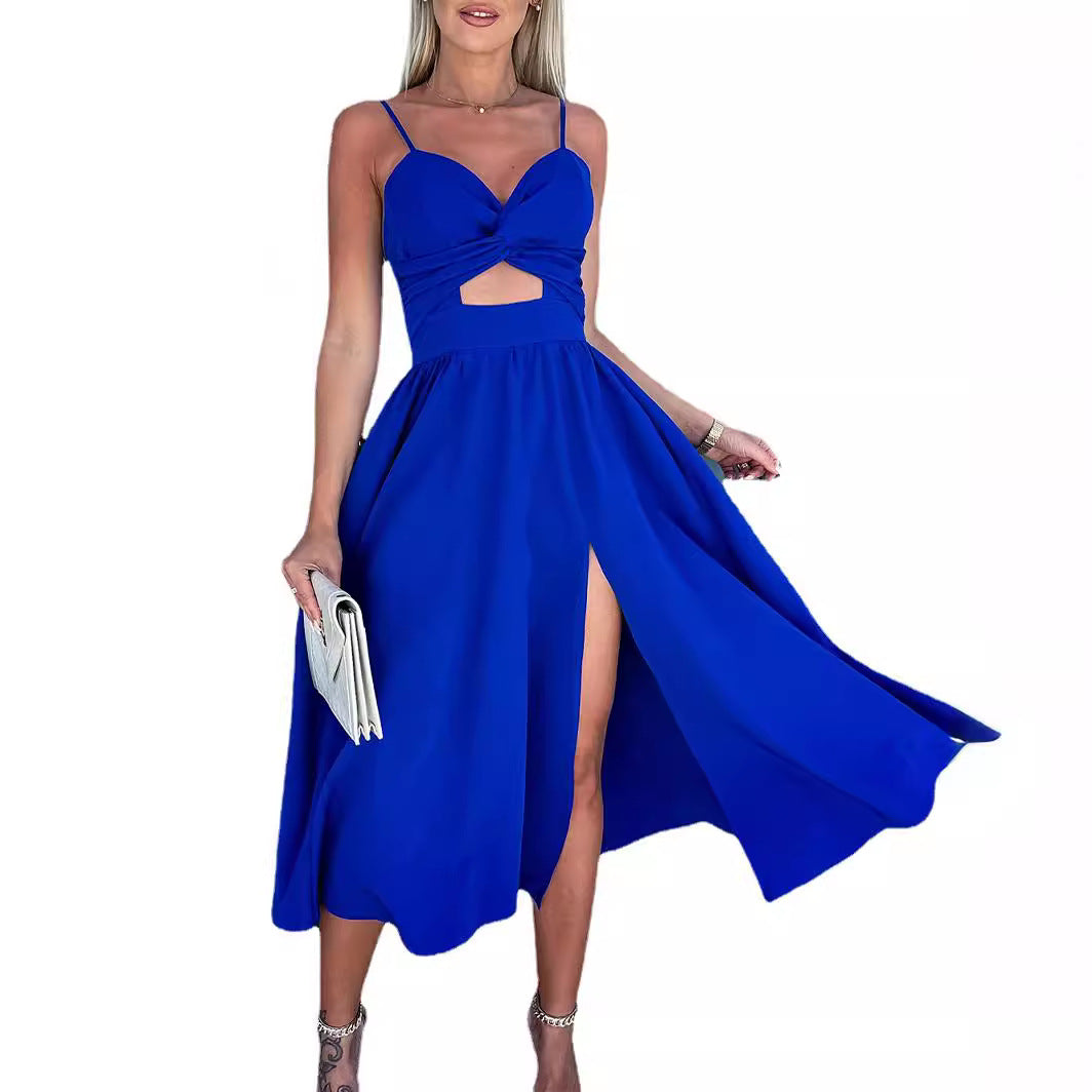 Europe and the United States cross-border foreign trade new women's Amazon suspenders V-neck large pendulum dress slim-fit backless mid-length dress