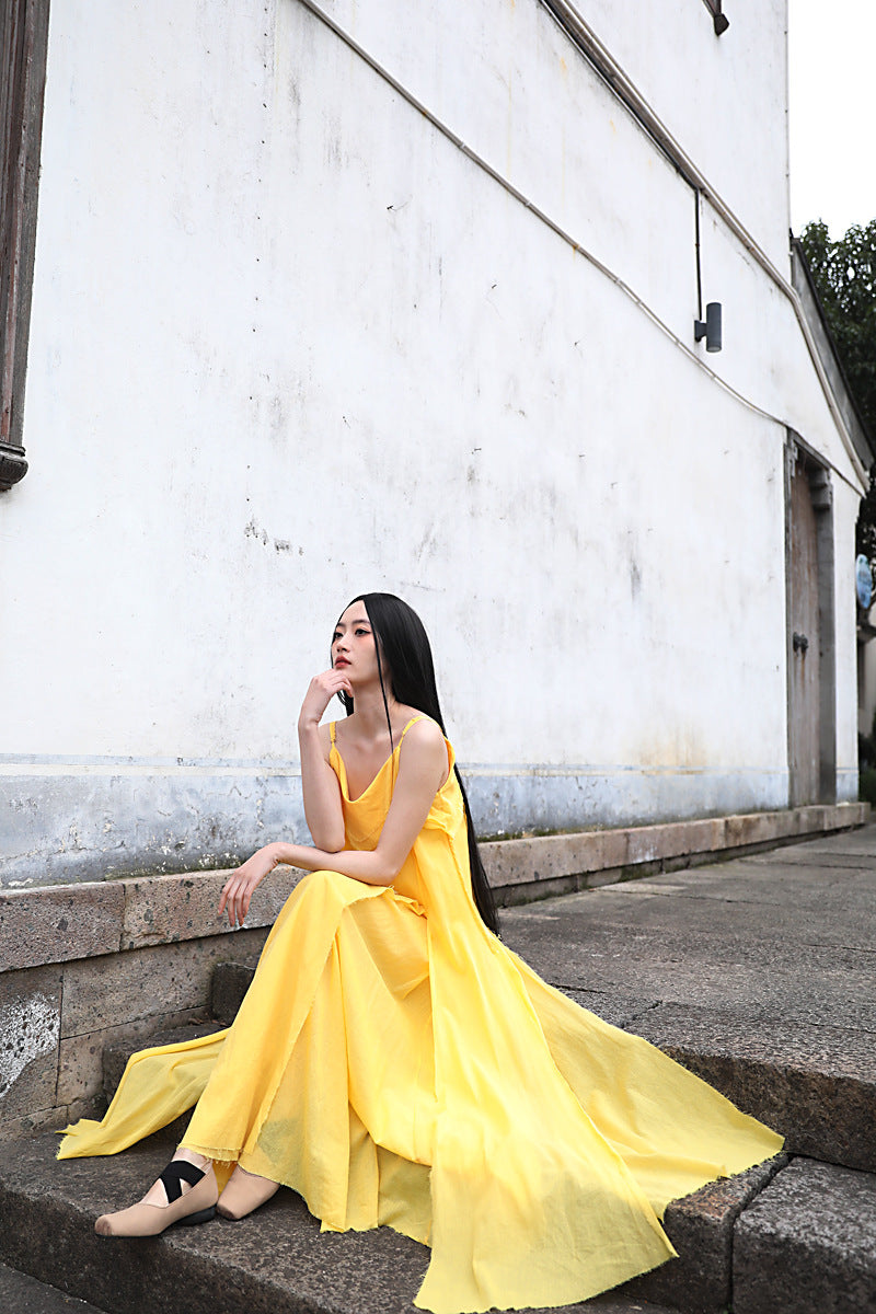 Raw Edge, Large Hem, Pure Cotton, Casual and Flowing Dress in 4 Colors, Artistic Retro High-Quality Cotton and Linen Material Dress