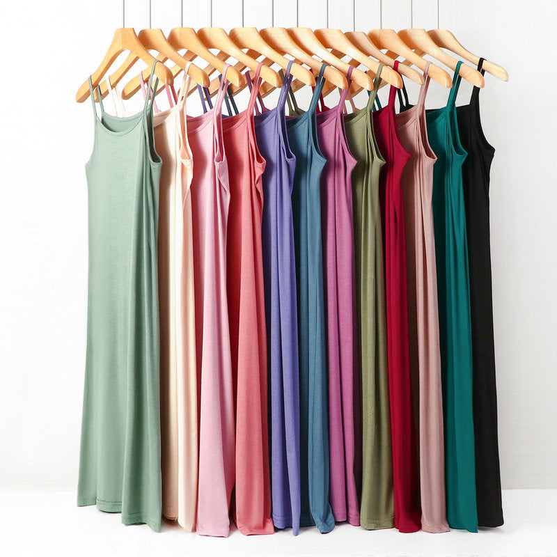 Plus Size Spring and Summer All-match Slim-fit Long Inner Nightgown Sling Modal Cotton Women's Solid Color Base dress