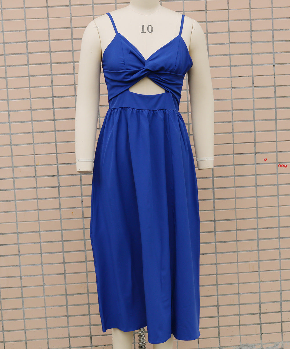 Europe and the United States cross-border foreign trade new women's Amazon suspenders V-neck large pendulum dress slim-fit backless mid-length dress