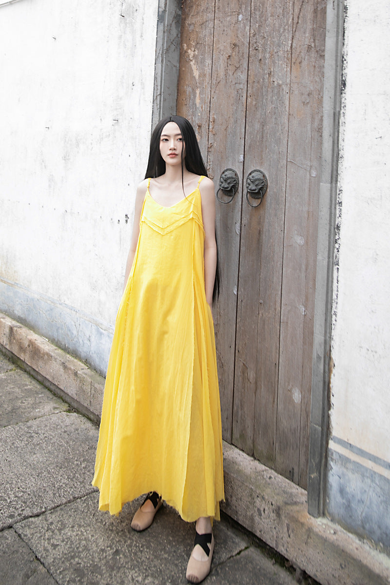 Raw Edge, Large Hem, Pure Cotton, Casual and Flowing Dress in 4 Colors, Artistic Retro High-Quality Cotton and Linen Material Dress