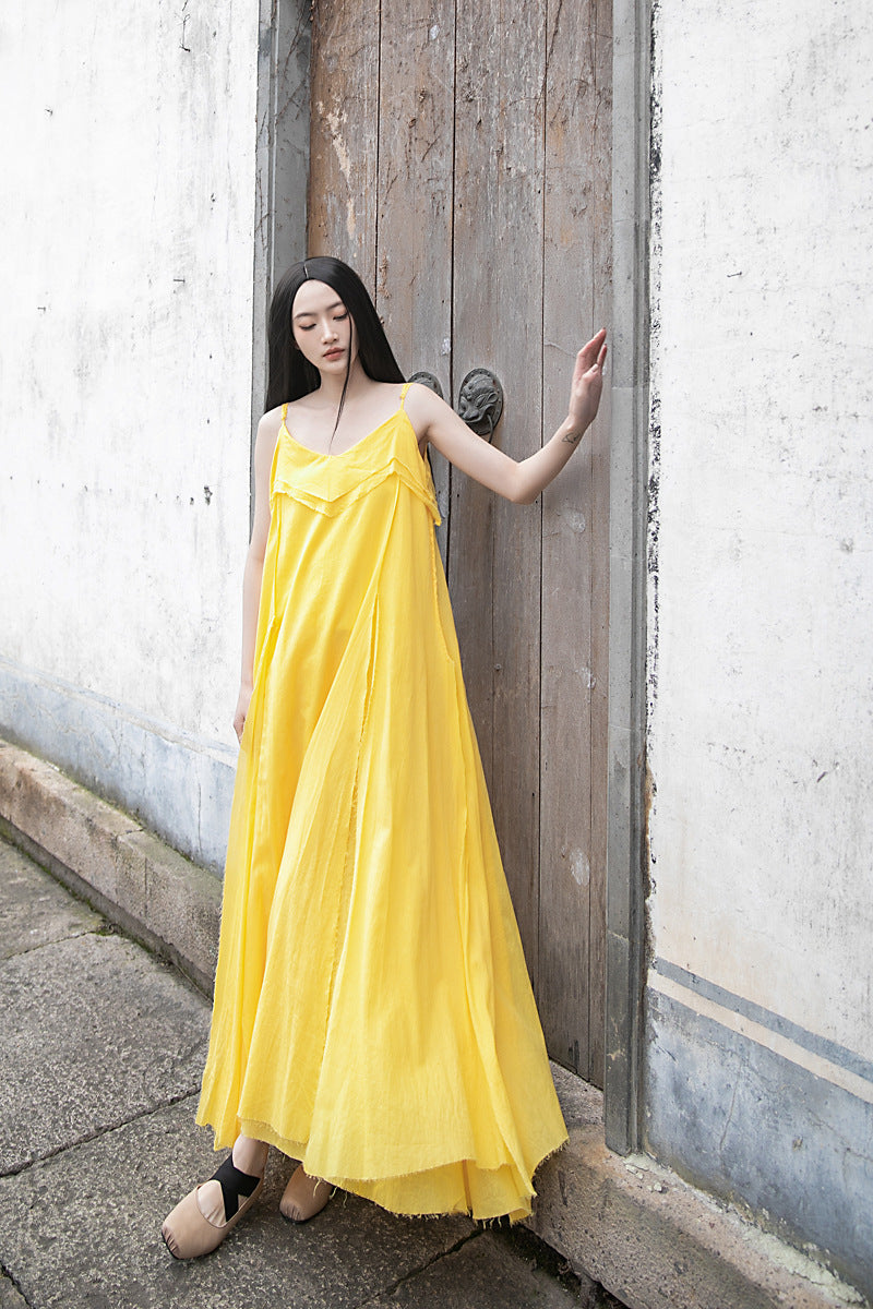 Raw Edge, Large Hem, Pure Cotton, Casual and Flowing Dress in 4 Colors, Artistic Retro High-Quality Cotton and Linen Material Dress