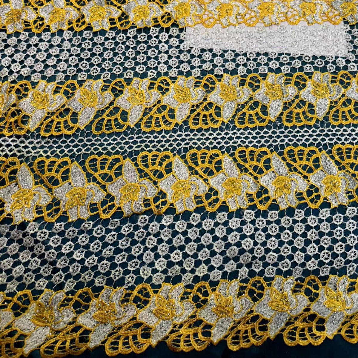 African Cross-Border Polyester Two-Tone Rhinestone Water-Soluble Lace Full-Width Lace Hollow-Out Dress Half-Skirt Fashion Fabric
