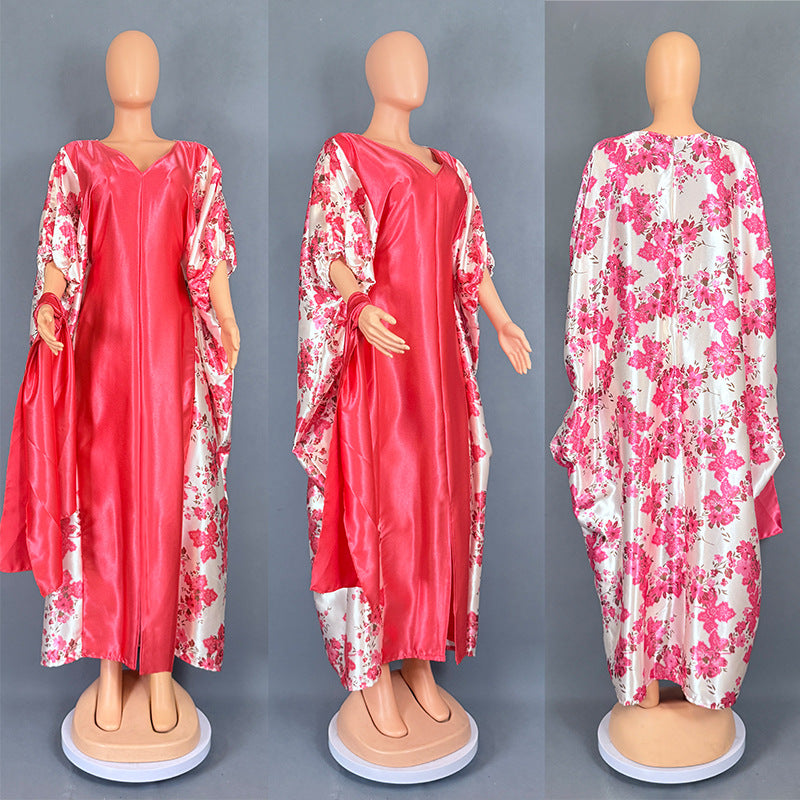 Cross-Border Aliexpress Plus-Size Women's Ethnic Style Robe African Amazon Color-Blocking Printed Dress 9038