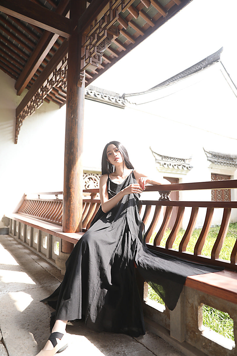 Raw Edge, Large Hem, Pure Cotton, Casual and Flowing Dress in 4 Colors, Artistic Retro High-Quality Cotton and Linen Material Dress