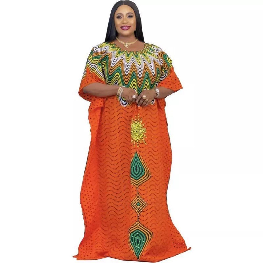Cross-border supply of African cotton hollow embroidery high-end plus size fashion women's dress clearance