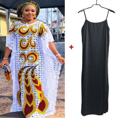 Cross-border Supply Loose Water-soluble Lace Bumbo Gown Bat Blouse Long Skirt plus size Women's dress Africa