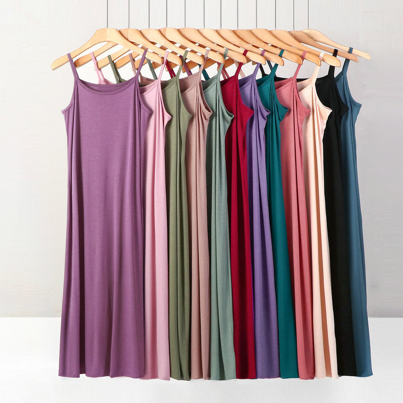 Plus Size Spring and Summer All-match Slim-fit Long Inner Nightgown Sling Modal Cotton Women's Solid Color Base dress